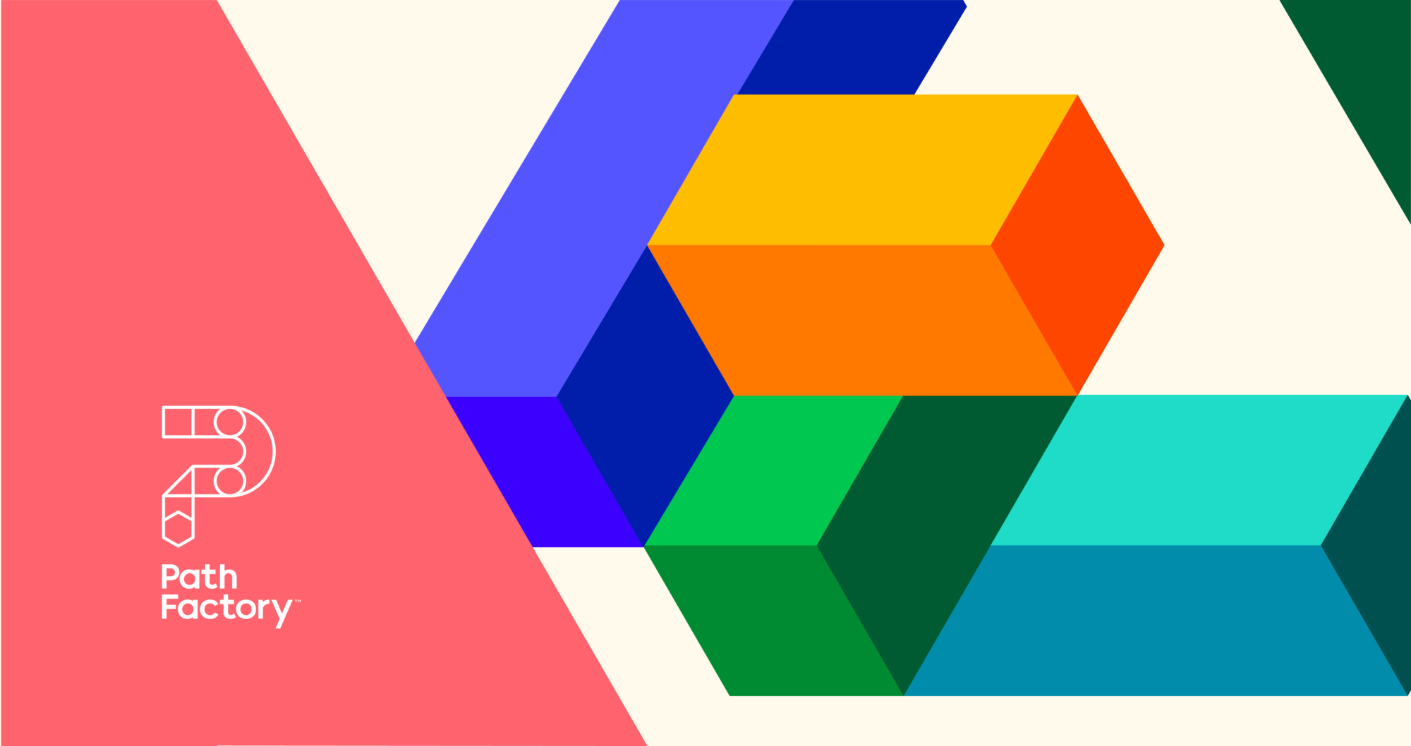 Decorative blocks on beige background with PathFactory logo in bottom left corner